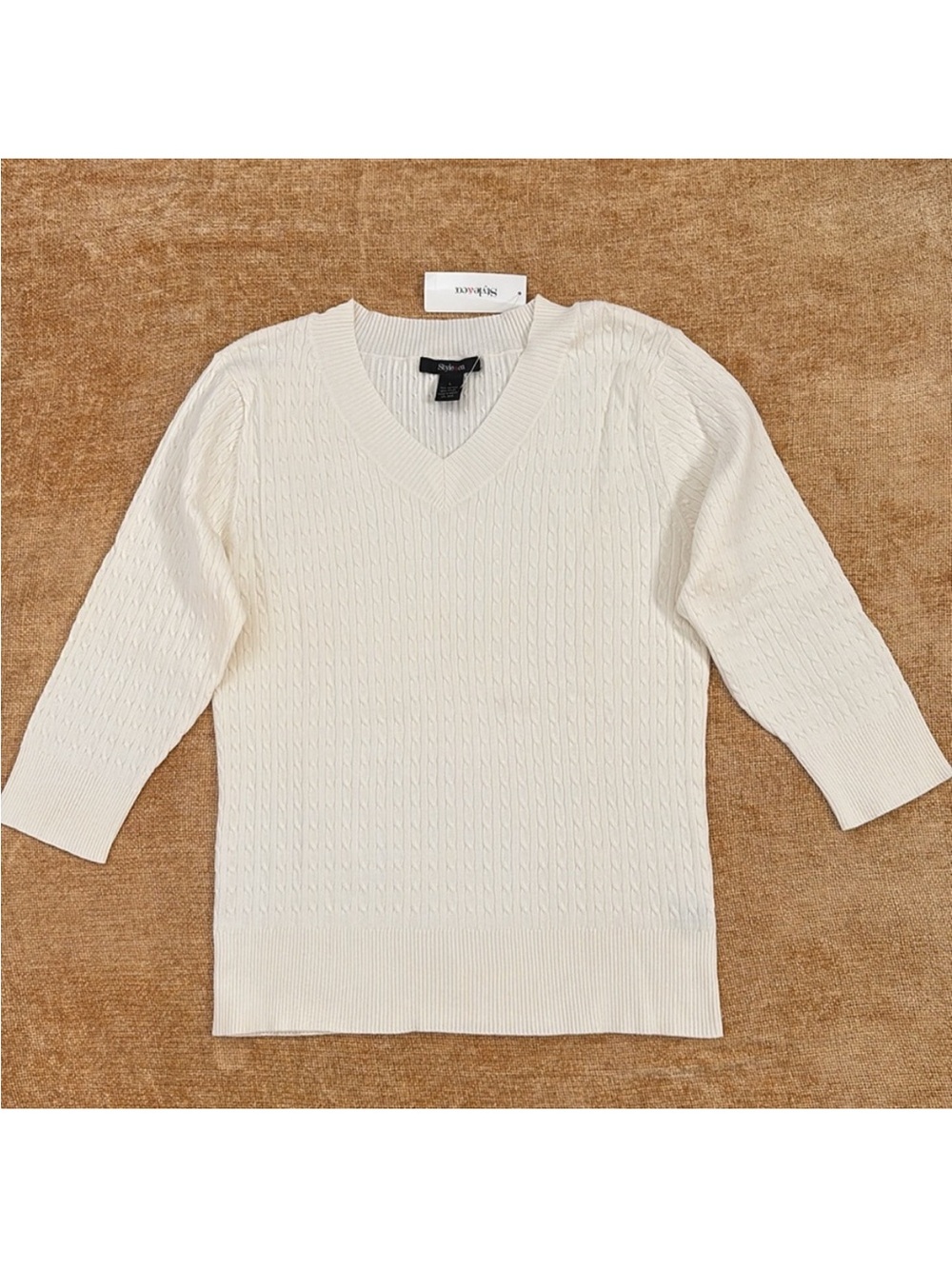 Style & Co. Cream V-Neck Sweater